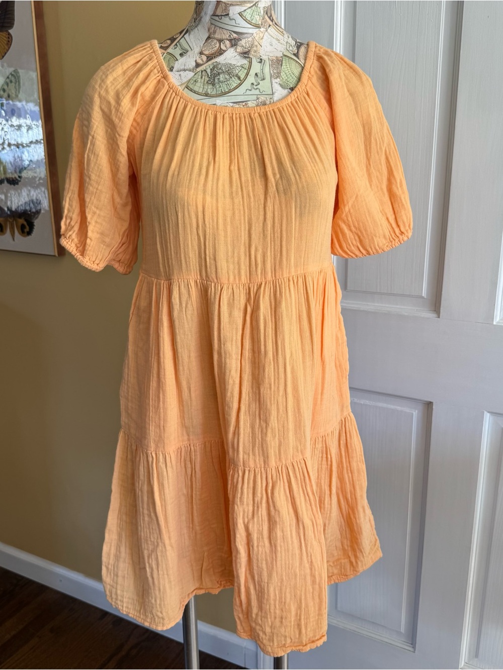 Old Navy 100% Cotton Tangerine Orange Tiered Babydoll Dress XS